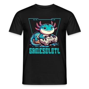 Gamesolotl Kawaii Axolotl Cute Anime Gamer Boys - Men's T-Shirt - black - Front - AI Model Male 178 light (178cm)