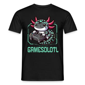 Gamesolotl Kawaii Axolotl Cute Anime Gamer Boys - Men's T-Shirt - black - Front - AI Model Male 178 light (178cm)