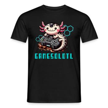 Gamesolotl Kawaii Axolotl Cute Anime Gamer Boys - Men's T-Shirt - black - Front - AI Model Male 178 light (178cm)