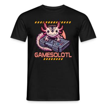 Gamesolotl Kawaii Axolotl Cute Anime Gamer Boys - Men's T-Shirt - black - Front - AI Model Male 178 light (178cm)
