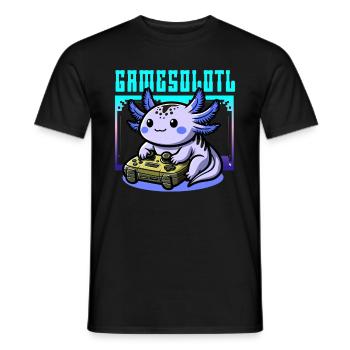 Gamesolotl Kawaii Axolotl Cute Anime Gamer Boys - Men's T-Shirt - black - Front - AI Model Male 178 light (178cm)