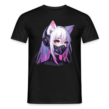 Japonais Manga Anime Esthétique Cyberpunk Techwear - T-shirt homme - noir - Devant - AI Model Male 178 light (178cm)
