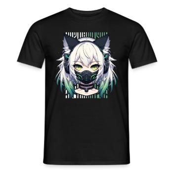 Japonais Manga Anime Esthétique Cyberpunk Techwear - T-shirt homme - noir - Devant - AI Model Male 178 light (178cm)
