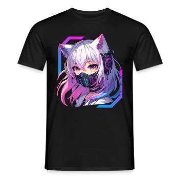 Japonais Manga Anime Esthétique Cyberpunk Techwear - T-shirt homme - noir - Devant - AI Model Male 178 light (178cm)