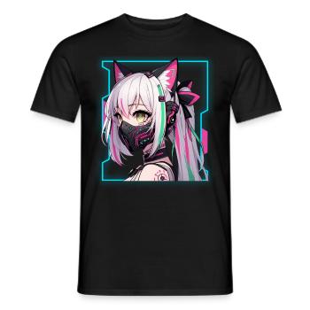 Japonais Manga Anime Esthétique Cyberpunk Techwear - T-shirt homme - noir - Devant - AI Model Male 178 light (178cm)