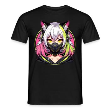 Japonais Manga Anime Esthétique Cyberpunk Techwear - T-shirt homme - noir - Devant - AI Model Male 178 light (178cm)