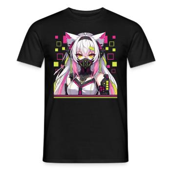 Japonais Manga Anime Esthétique Cyberpunk Techwear - T-shirt homme - noir - Devant - AI Model Male 178 light (178cm)