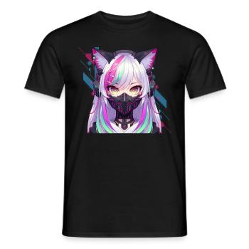 Japonais Manga Anime Esthétique Cyberpunk Techwear - T-shirt homme - noir - Devant - AI Model Male 178 light (178cm)