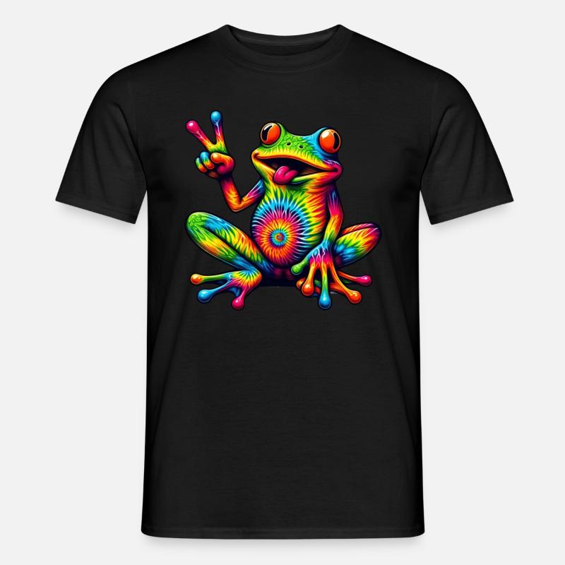 Frosch Friedenszeichen Niedliche Hippie - Männer T-Shirt - Schwarz