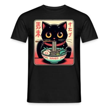 Chat Ramen Nouilles Anime Japonais Chat Chaton - T-shirt homme - noir - Devant - AI Model Male 178 light (178cm)