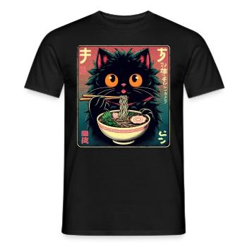 Chat Ramen Nouilles Anime Japonais Chat Chaton - T-shirt homme - noir - Devant - AI Model Male 178 light (178cm)