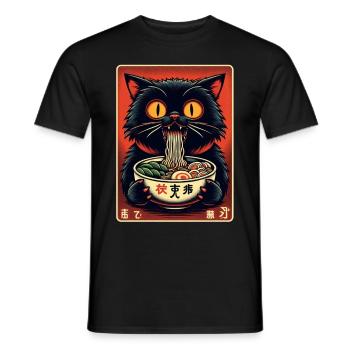 Chat Ramen Nouilles Anime Japonais Chat Chaton - T-shirt homme - noir - Devant - AI Model Male 178 light (178cm)
