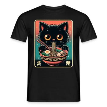 Chat Ramen Nouilles Anime Japonais Chat Chaton - T-shirt homme - noir - Devant - AI Model Male 178 light (178cm)