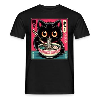 Chat Ramen Nouilles Anime Japonais Chat Chaton - T-shirt homme - noir - Devant - AI Model Male 178 light (178cm)