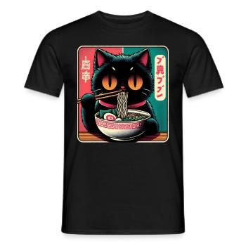 Chat Ramen Nouilles Anime Japonais Chat Chaton - T-shirt homme - noir - Devant - AI Model Male 178 light (178cm)