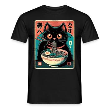 Chat Ramen Nouilles Anime Japonais Chat Chaton - T-shirt homme - noir - Devant - AI Model Male 178 light (178cm)