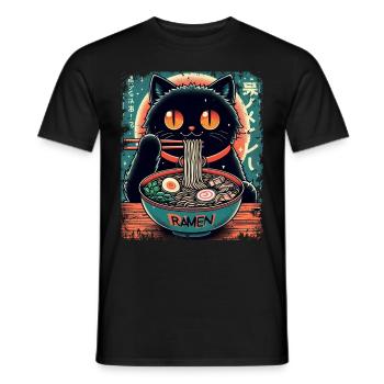 Chat Ramen Nouilles Anime Japonais Chat Chaton - T-shirt homme - noir - Devant - AI Model Male 178 light (178cm)