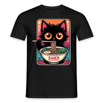 Chat Ramen Nouilles Anime Japonais Chat Chaton - T-shirt homme - noir - Devant - AI Model Male 178 light (178cm)