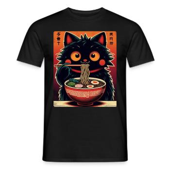 Chat Ramen Nouilles Anime Japonais Chat Chaton - T-shirt homme - noir - Devant - AI Model Male 178 light (178cm)