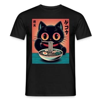 Chat Ramen Nouilles Anime Japonais Chat Chaton - T-shirt homme - noir - Devant - AI Model Male 178 light (178cm)