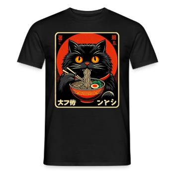 Chat Ramen Nouilles Anime Japonais Chat Chaton - T-shirt homme - noir - Devant - AI Model Male 178 light (178cm)