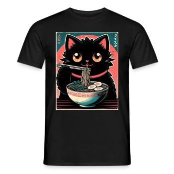 Chat Ramen Nouilles Anime Japonais Chat Chaton - T-shirt homme - noir - Devant - AI Model Male 178 light (178cm)