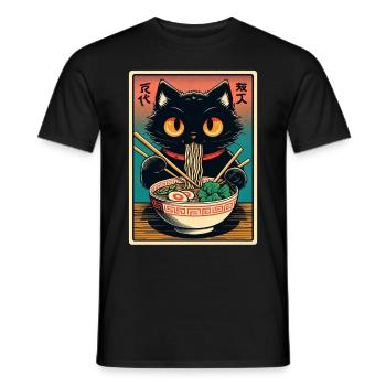 Chat Ramen Nouilles Anime Japonais Chat Chaton - T-shirt homme - noir - Devant - AI Model Male 178 light (178cm)
