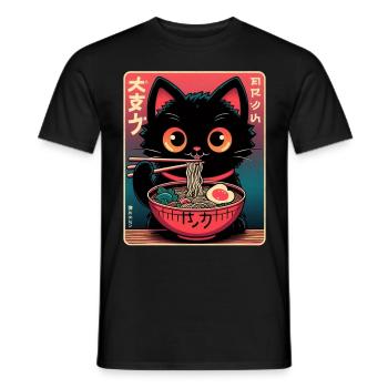 Chat Ramen Nouilles Anime Japonais Chat Chaton - T-shirt homme - noir - Devant - AI Model Male 178 light (178cm)