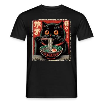 Chat Ramen Nouilles Anime Japonais Chat Chaton - T-shirt homme - noir - Devant - AI Model Male 178 light (178cm)