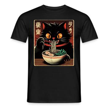 Chat Ramen Nouilles Anime Japonais Chat Chaton - T-shirt homme - noir - Devant - AI Model Male 178 light (178cm)