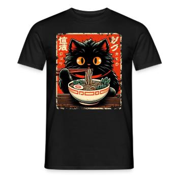 Chat Ramen Nouilles Anime Japonais Chat Chaton - T-shirt homme - noir - Devant - AI Model Male 178 light (178cm)