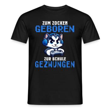 Zum Zocken geboren zur Schule gezwungen Katze - Männer T-Shirt - Schwarz - Vorne - AI Model Male 178 light (178cm)