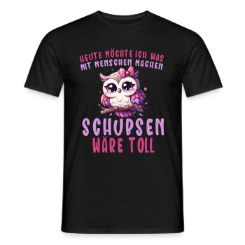 Today I want to push people owl - Men's T-Shirt - black - Front - AI Model Male 178 light (178cm)