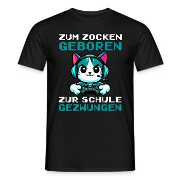 Zum Zocken geboren zur Schule gezwungen Katze - Männer T-Shirt - Schwarz - Vorne - AI Model Male 178 light (178cm)