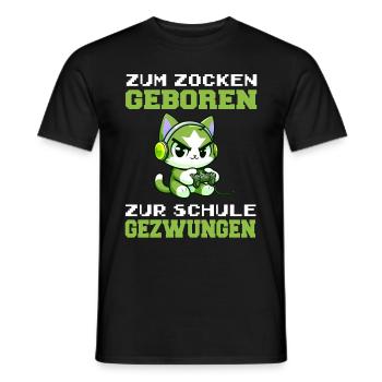 Zum Zocken geboren zur Schule gezwungen Katze - Männer T-Shirt - Schwarz - Vorne - AI Model Male 178 light (178cm)