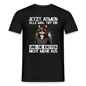 Funny Cat Sarcasm Idiots Saying Humor - Men's T-Shirt - black - Front - AI Model Male 178 light (178cm)