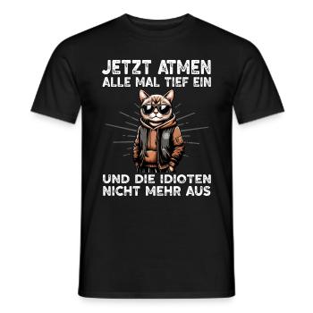 Funny Cat Sarcasm Idiots Saying Humor - Men's T-Shirt - black - Front - AI Model Male 178 light (178cm)