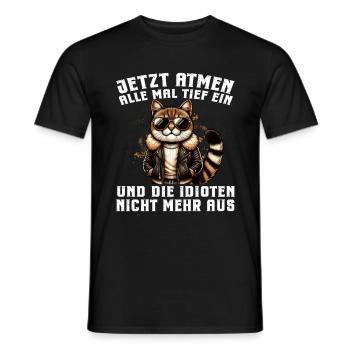 Funny Cat Sarcasm Idiots Saying Humor - Men's T-Shirt - black - Front - AI Model Male 178 light (178cm)