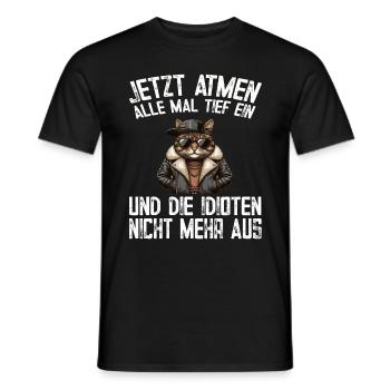 Funny Cat Sarcasm Idiots Saying Humor - Men's T-Shirt - black - Front - AI Model Male 178 light (178cm)