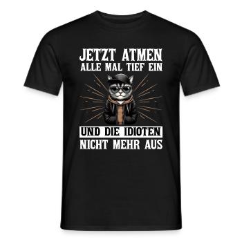 Funny Cat Sarcasm Idiots Saying Humor - Men's T-Shirt - black - Front - AI Model Male 178 light (178cm)