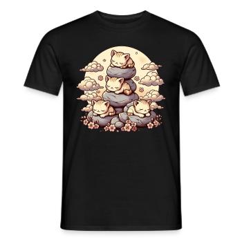 Japanische Katzen Anime Kätzchen Schlafen Kawaii - Männer T-Shirt - Schwarz - Vorne - AI Model Male 178 light (178cm)
