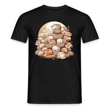 Japanische Katzen Anime Kätzchen Schlafen Kawaii - Männer T-Shirt - Schwarz - Vorne - AI Model Male 178 light (178cm)