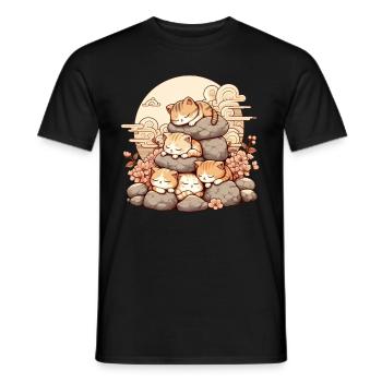 Japanische Katzen Anime Kätzchen Schlafen Kawaii - Männer T-Shirt - Schwarz - Vorne - AI Model Male 178 light (178cm)