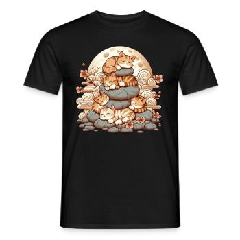 Japanische Katzen Anime Kätzchen Schlafen Kawaii - Männer T-Shirt - Schwarz - Vorne - AI Model Male 178 light (178cm)