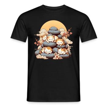 Japanische Katzen Anime Kätzchen Schlafen Kawaii - Männer T-Shirt - Schwarz - Vorne - AI Model Male 178 light (178cm)