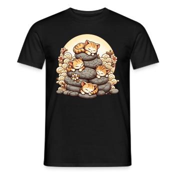 Japanische Katzen Anime Kätzchen Schlafen Kawaii - Männer T-Shirt - Schwarz - Vorne - AI Model Male 178 light (178cm)