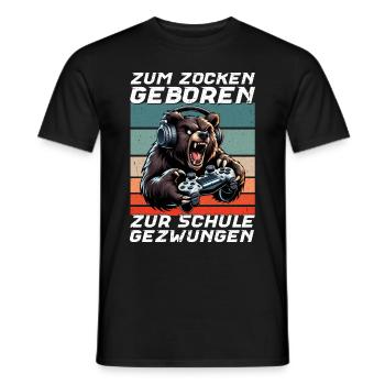 Zum Zocken geboren zur Schule gezwungen Bär - Männer T-Shirt - Schwarz - Vorne - AI Model Male 178 light (178cm)
