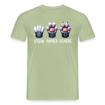 Cat Stone Paper Scissors Paw Game Funny - Men's T-Shirt - sage - Front - AI Model Male 178 light (178cm)