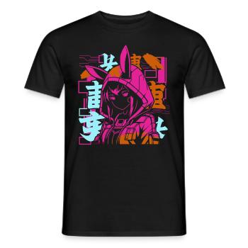 Anime Mädchen Japanische Farbenfroh Cyberpunk - Männer T-Shirt - Schwarz - Vorne - AI Model Male 178 light (178cm)