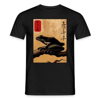 Japanese wooden block art frog lover kanji - Men's T-Shirt - black - Front - AI Model Male 178 light (178cm)